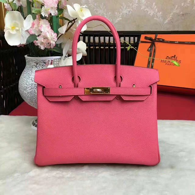 Hermes original togo leather birkin 25 bag H25-1 rose red