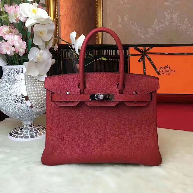 Hermes original togo leather birkin 25 bag H25-1 wine