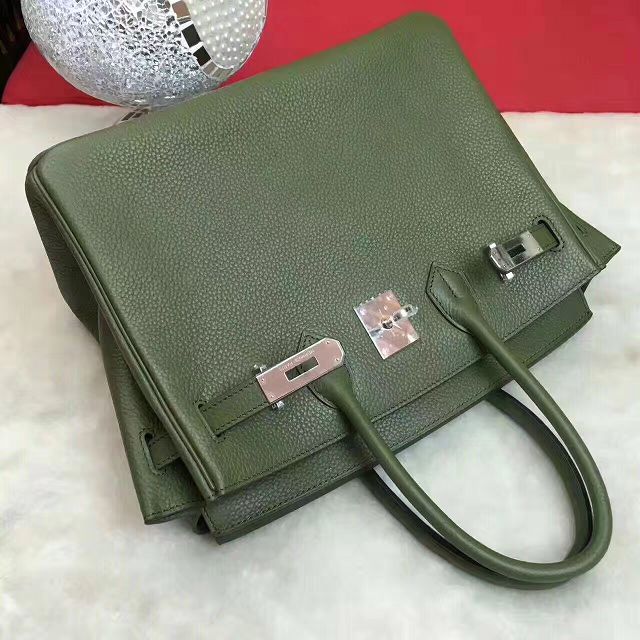 Hermes original togo leather birkin 30 bag H30-1 blackish green