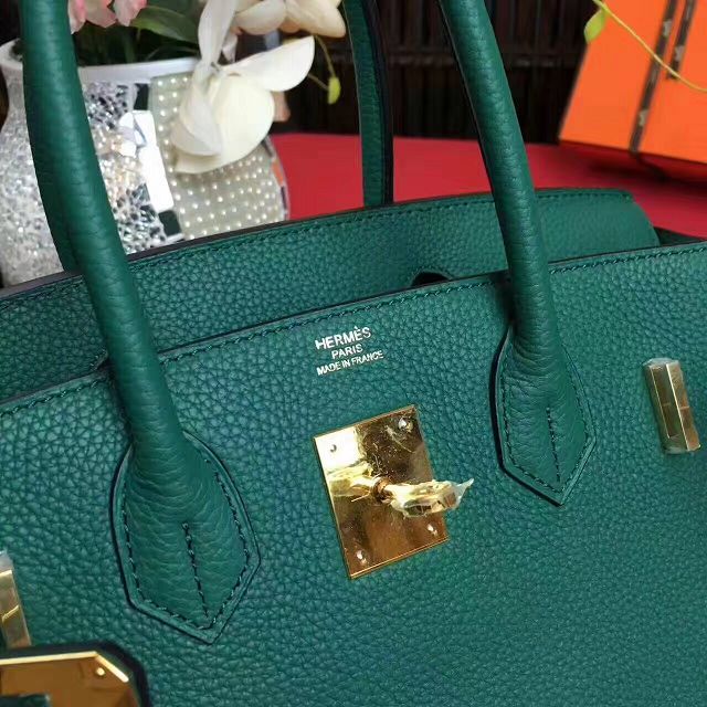 Hermes original togo leather birkin 30 bag H30-1 vert fonce