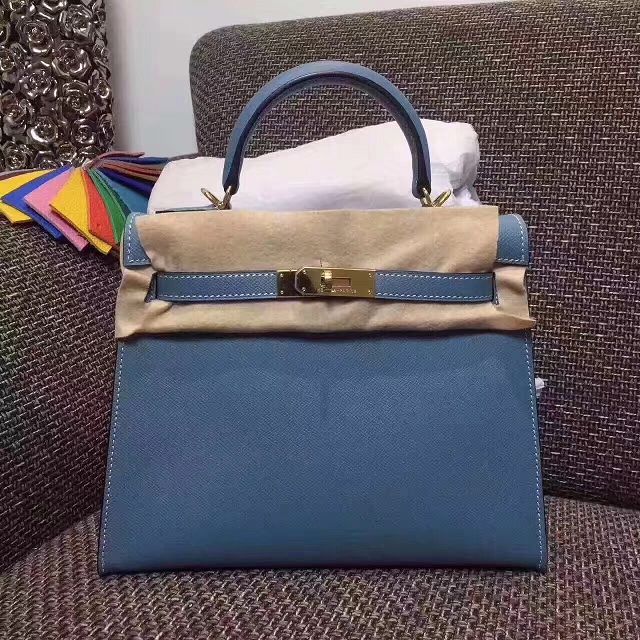 Hermes original epsom leather kelly 28 bag K28-1 blue