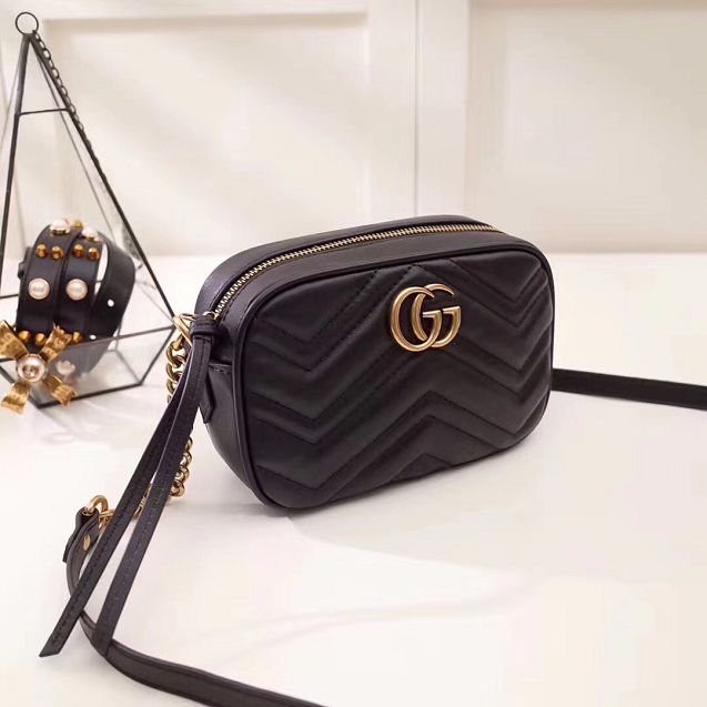 2017 GG marmont matelasse calfskin mini bag 448065 black