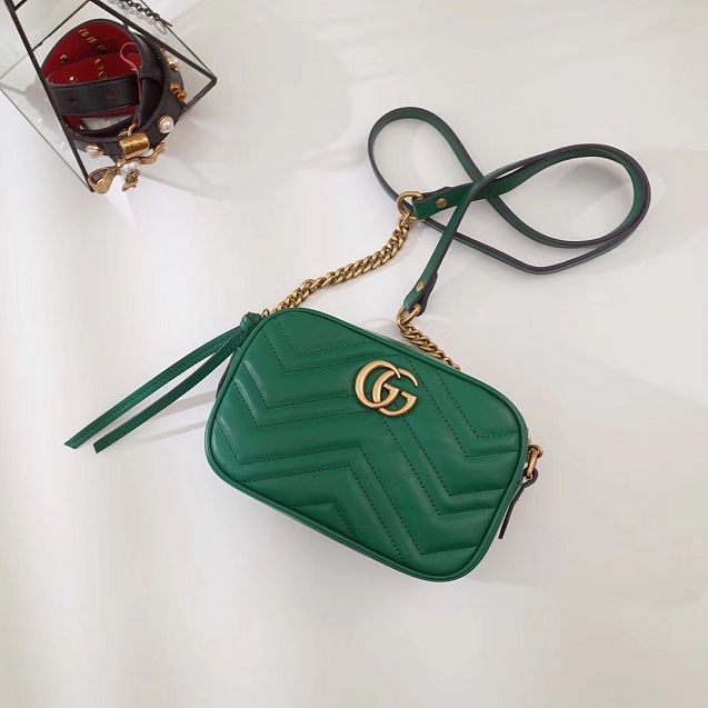 2017 GG marmont matelasse calfskin mini bag 448065 green