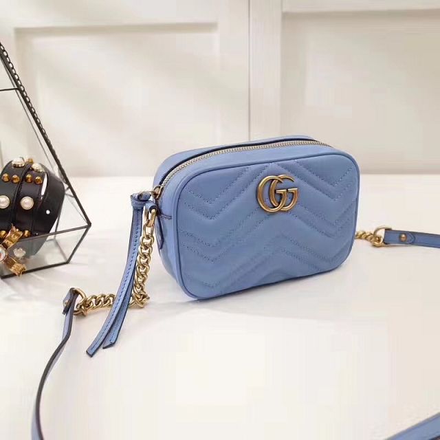 2017 GG marmont matelasse calfskin mini bag 448065 sky blue