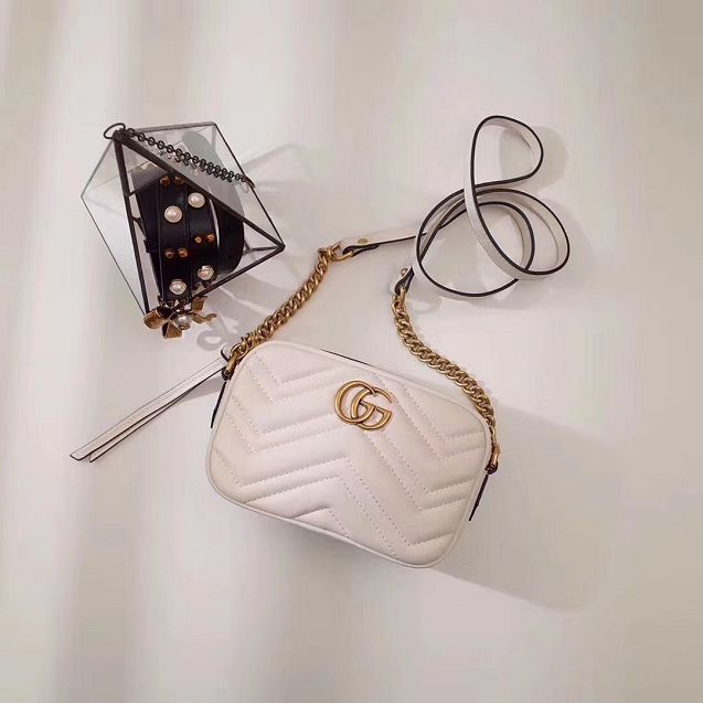 2017 GG marmont matelasse calfskin mini bag 448065 white