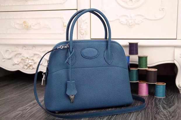 Hermes original togo leather small bolide 27 bag B027 blue