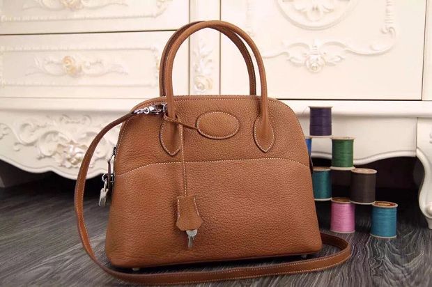 Hermes original togo leather small bolide 27 bag B027 coffee