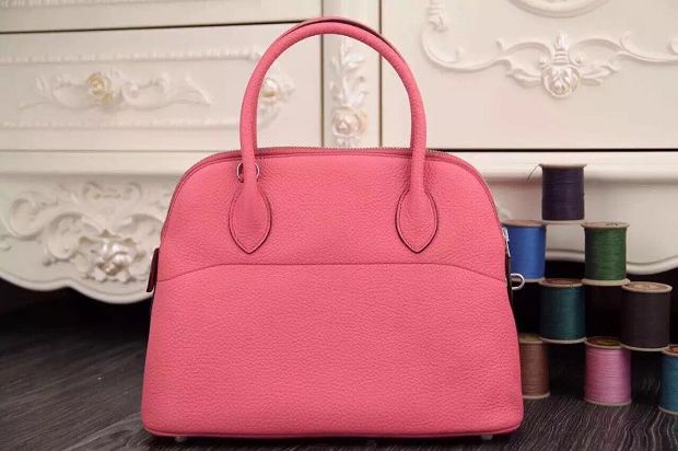 Hermes original togo leather small bolide 27 bag B027 pink