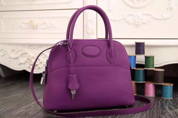 Hermes original togo leather small bolide 27 bag B027 purple