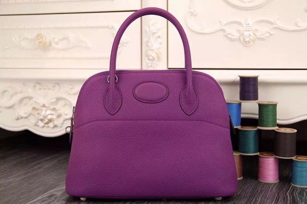 Hermes original togo leather small bolide 27 bag B027 purple