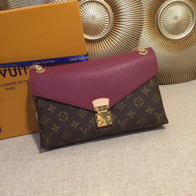 Louis vuitton original monogram canvas pallas chain bag M41200 burgundy