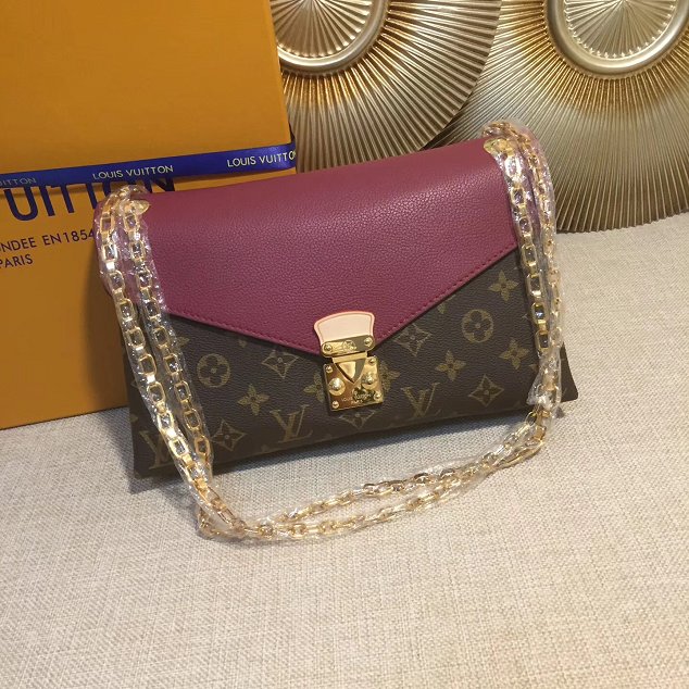 Louis vuitton original monogram canvas pallas chain bag M41200 burgundy