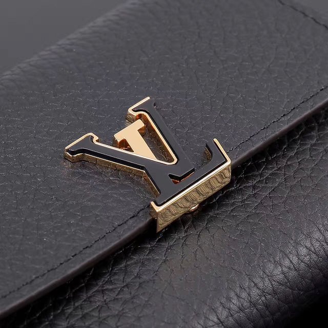 Louis vuitton calfskin capucines compact wallet M62157 black