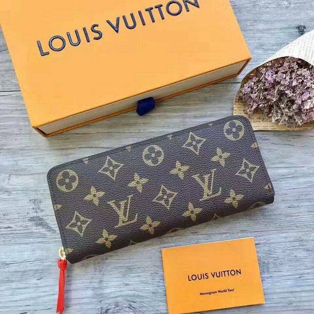 Louis vuitton monogram canvas clemence wallet m61298 orange