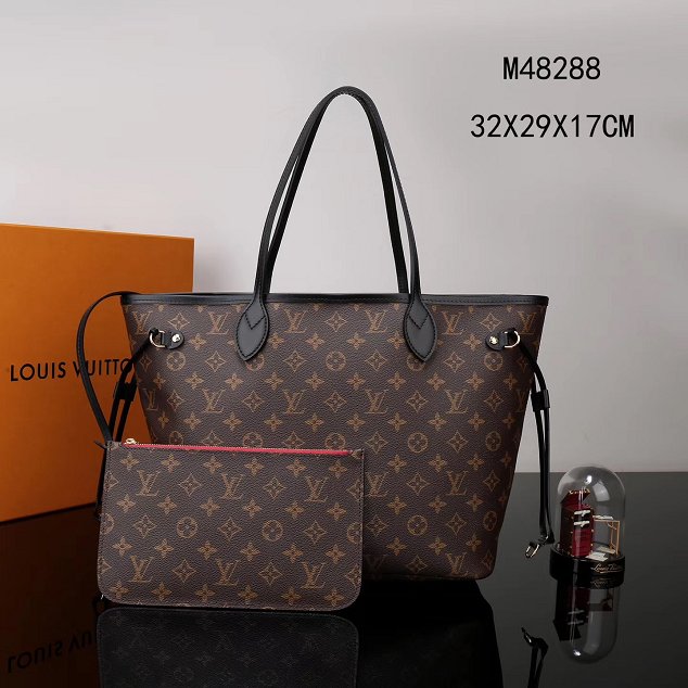 2017 louis vuitton original monogram black trim neverfull mm M48288 