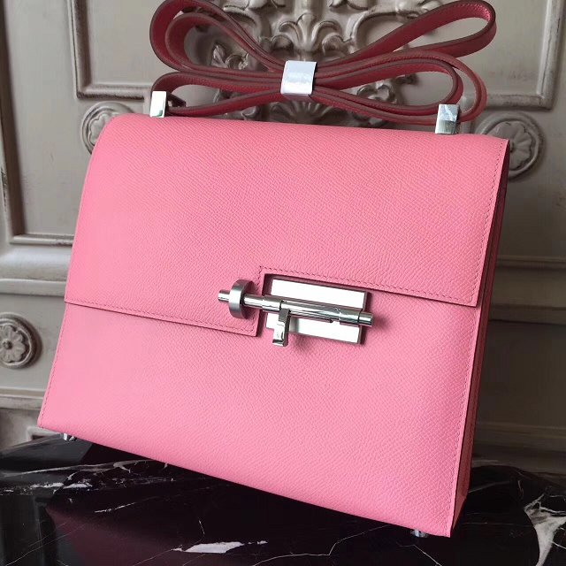 Hermes original epsom leather verrou chaine mini bag V18 pink