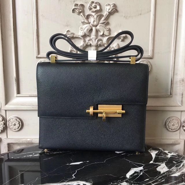 Hermes original epsom leather verrou chaine bag V23 black