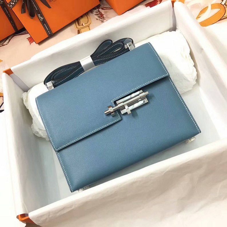 Hermes original epsom leather verrou chaine bag V23 light blue