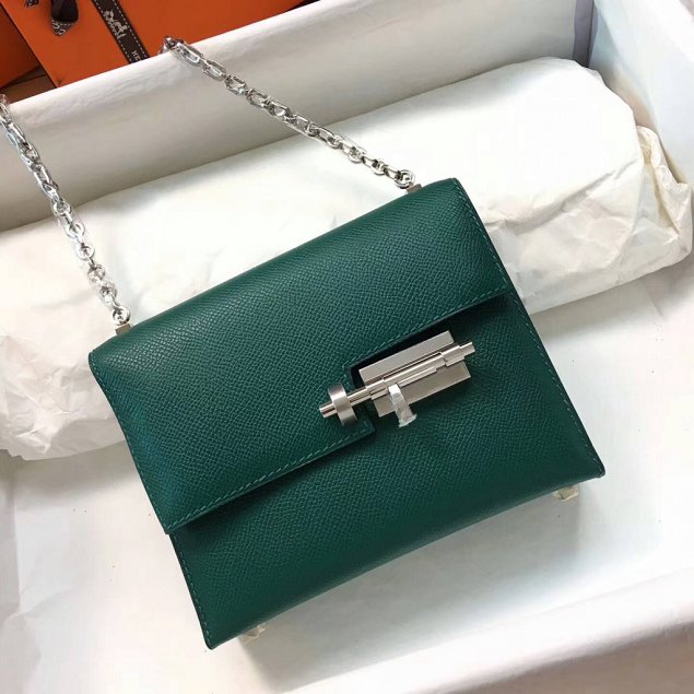 Hermes original epsom leather verrou chaine bag V23 vert fonce