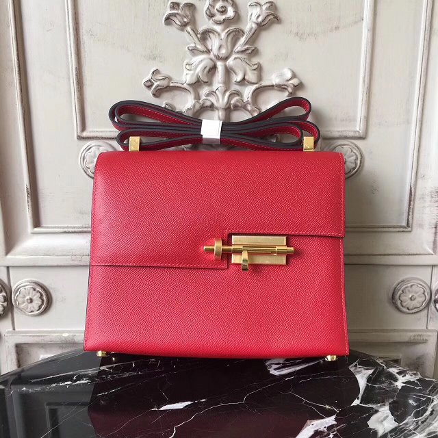 Hermes original epsom leather verrou chaine bag V23 red