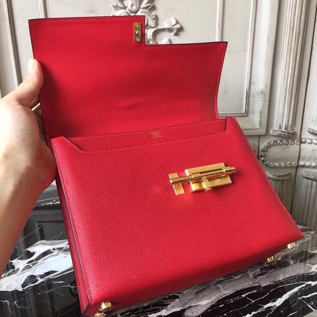 Hermes original epsom leather verrou chaine bag V23 red