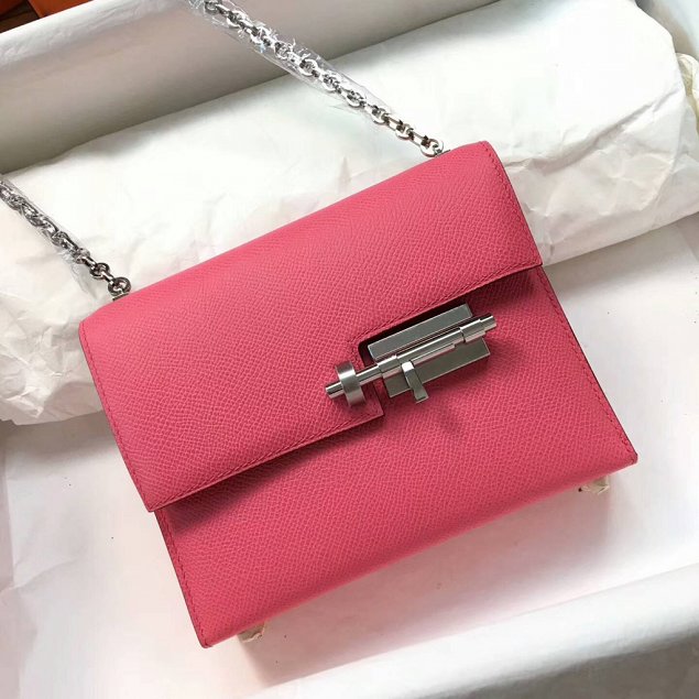 Hermes original epsom leather verrou chaine bag V23 rose red