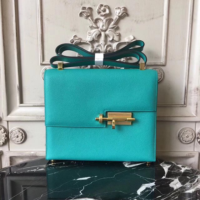 Hermes original epsom leather verrou chaine mini bag V18 cyan