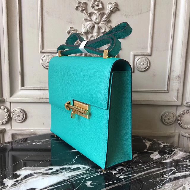 Hermes original epsom leather verrou chaine mini bag V18 cyan