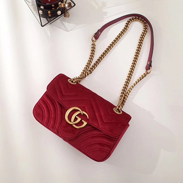 2017 GG marmont mini velvet shoulder bag 446744 red