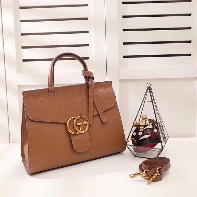 2018 GG marmont original calfskin top handle bag 421890 brown