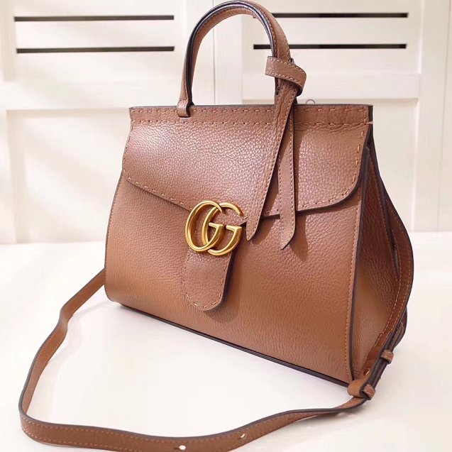 2018 GG marmont original calfskin top handle bag 421890 brown