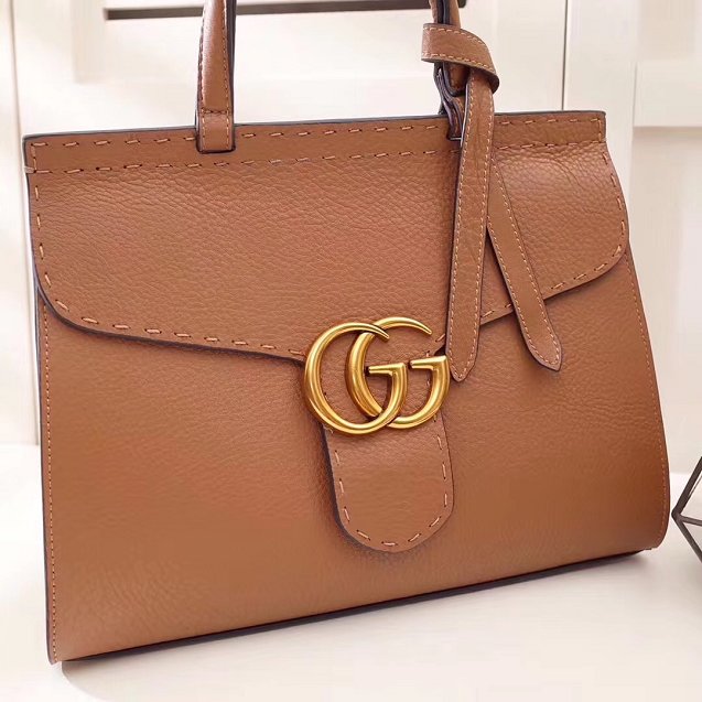 2018 GG marmont original calfskin top handle bag 421890 brown