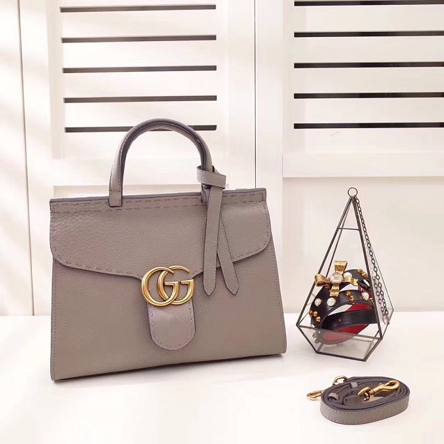 2018 GG marmont original calfskin top handle bag 421890 gray