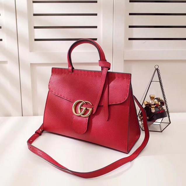 2018 GG marmont original calfskin top handle bag 421890 red