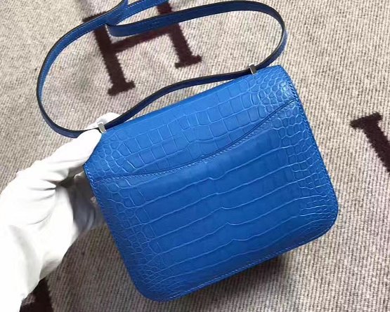 Top hermes 100% genuine crocodile leather constance bag C0023 blue