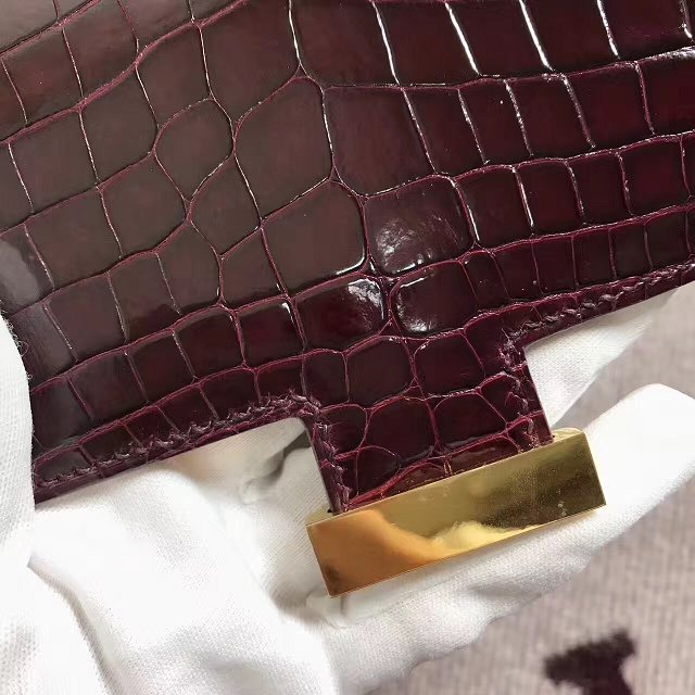 Hermes 100% genuine crocodile leather constance bag C0023 burgundy