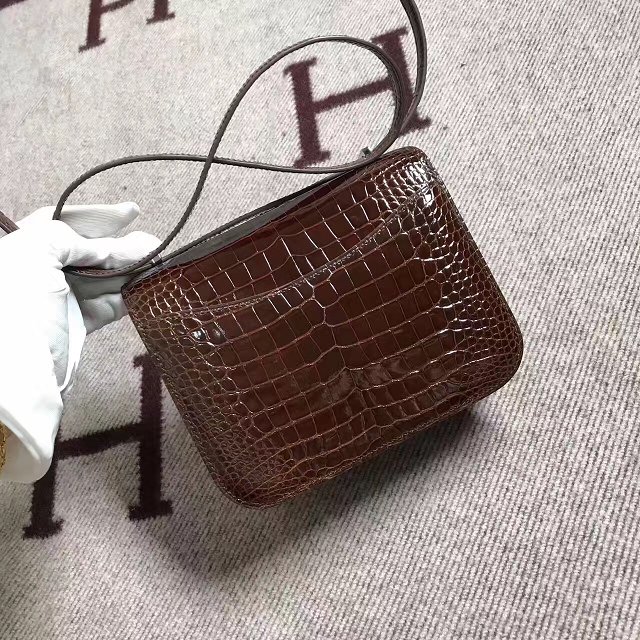 Top hermes 100% genuine crocodile leather constance bag C0023 dark coffee