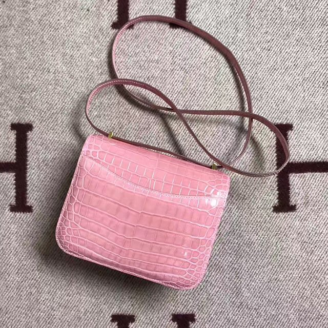 Top hermes 100% genuine crocodile leather constance bag C0023 pink