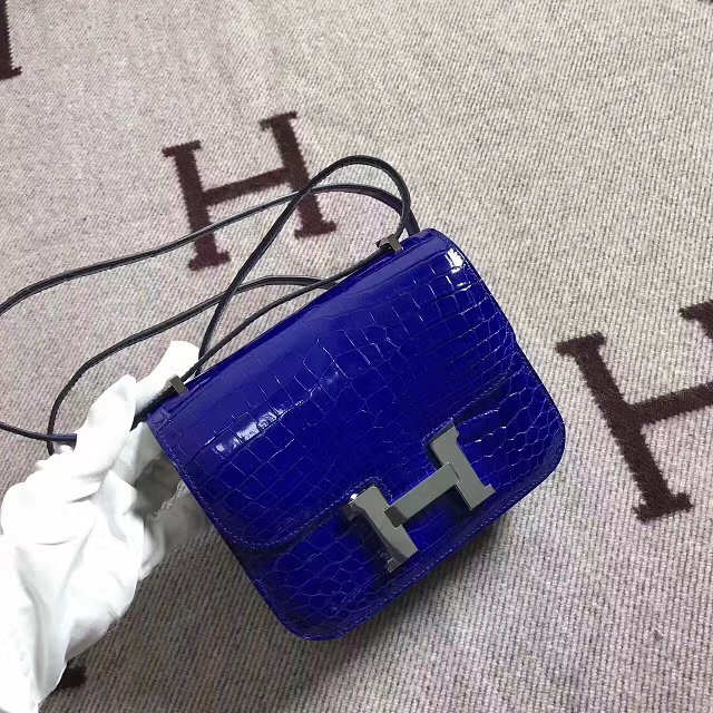 Top hermes 100% genuine crocodile leather constance bag C0023 royal blue