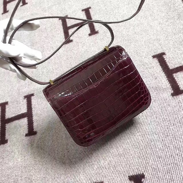 Top hermes 100% genuine crocodile leather small constance bag C0019 burgundy