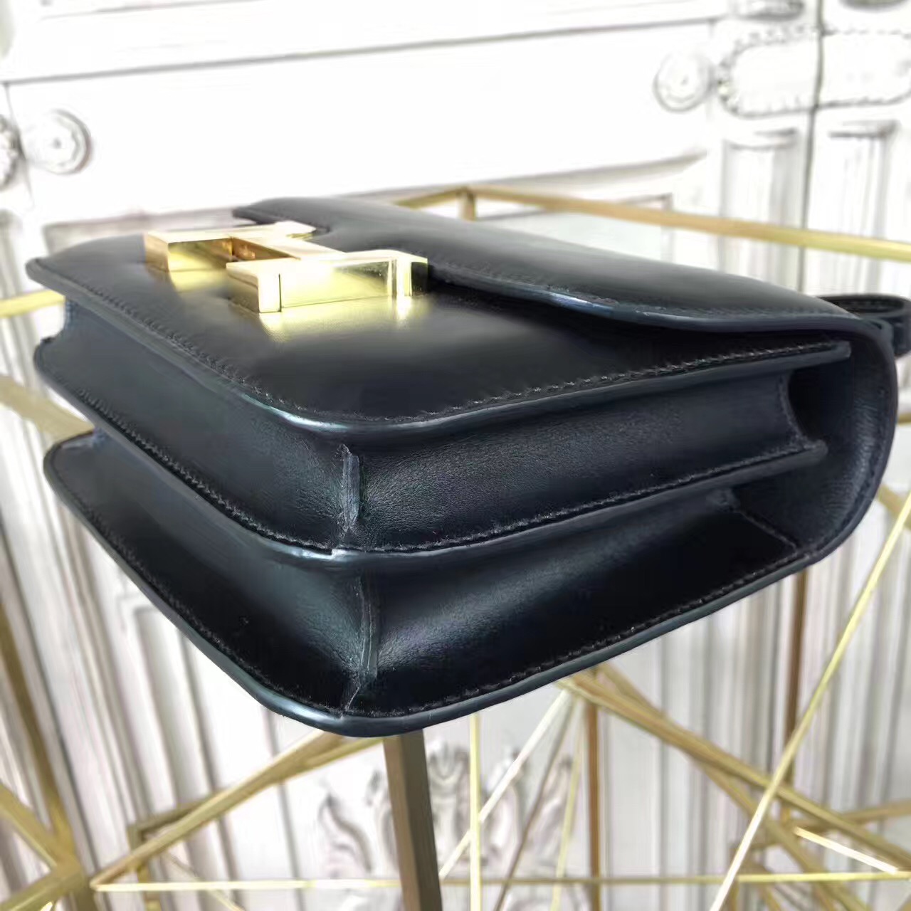 Hermes original box leather constance bag C023 black