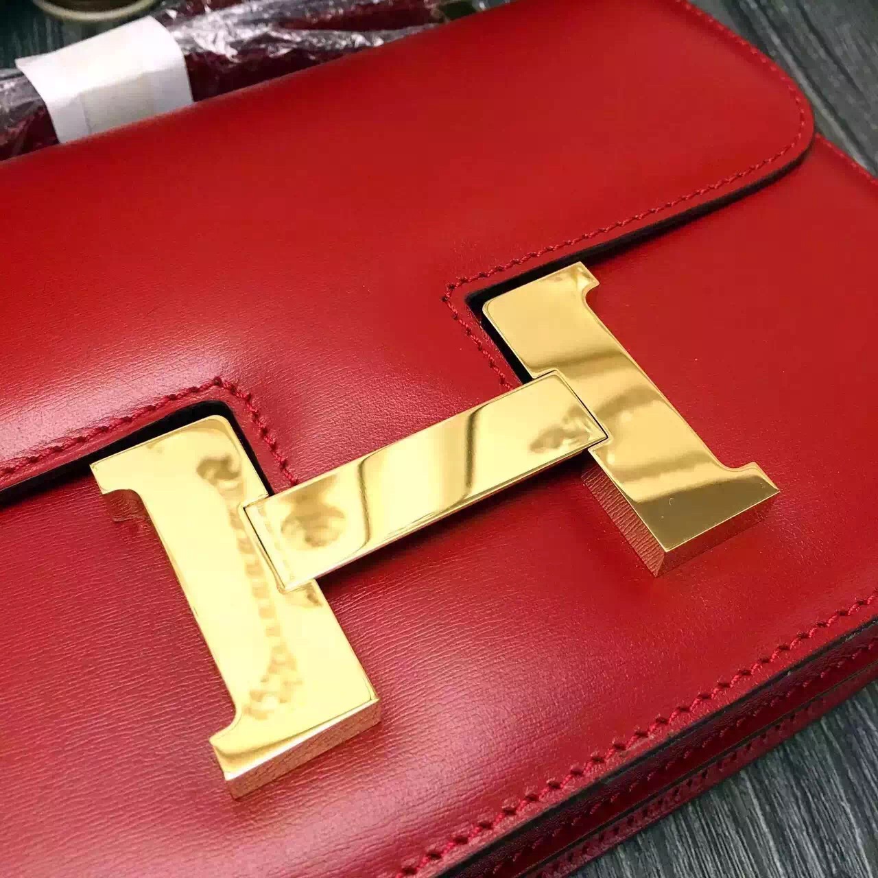 Hermes original box leather constance bag C023 red