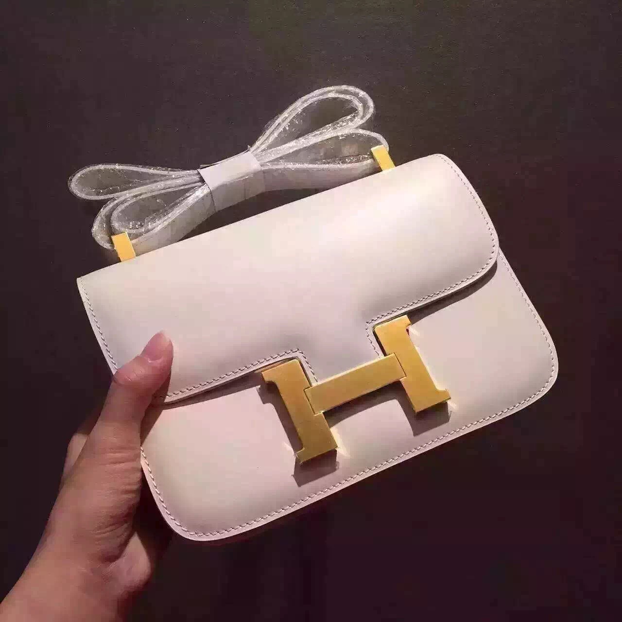 Hermes original box leather constance bag C023 white