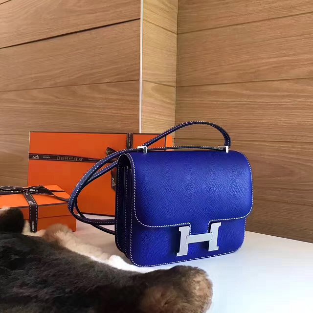 Hermes original epsom leather constance bag C23 electric blue