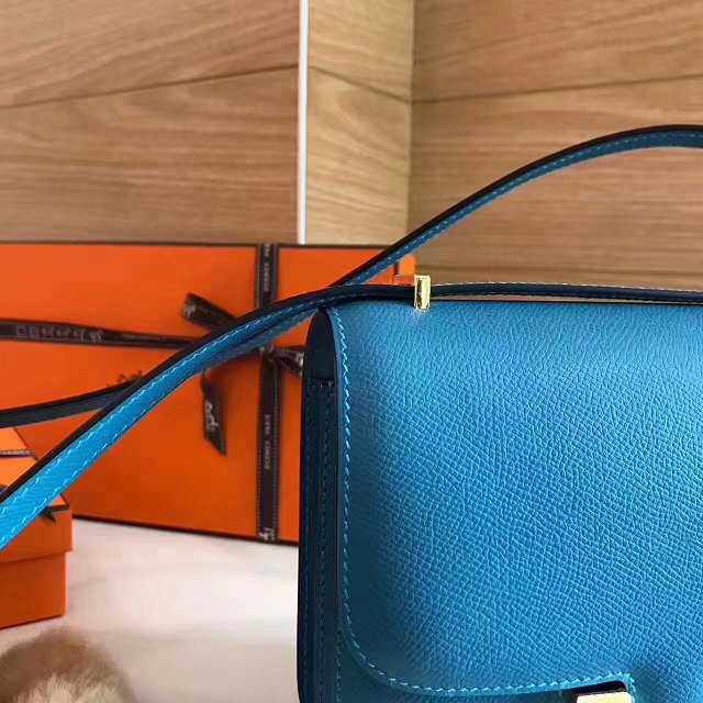 Hermes original epsom leather constance bag C23 lake blue