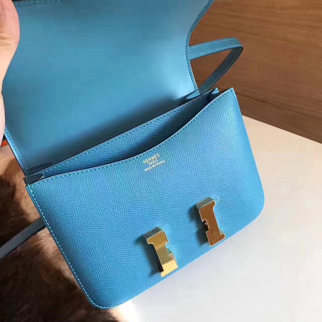 Hermes original epsom leather constance bag C23 lake blue