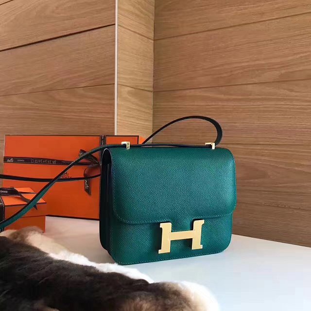 Hermes original epsom leather constance bag C23 vert fonce