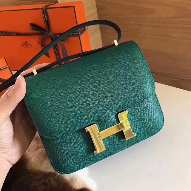 Hermes original epsom leather constance bag C23 vert fonce