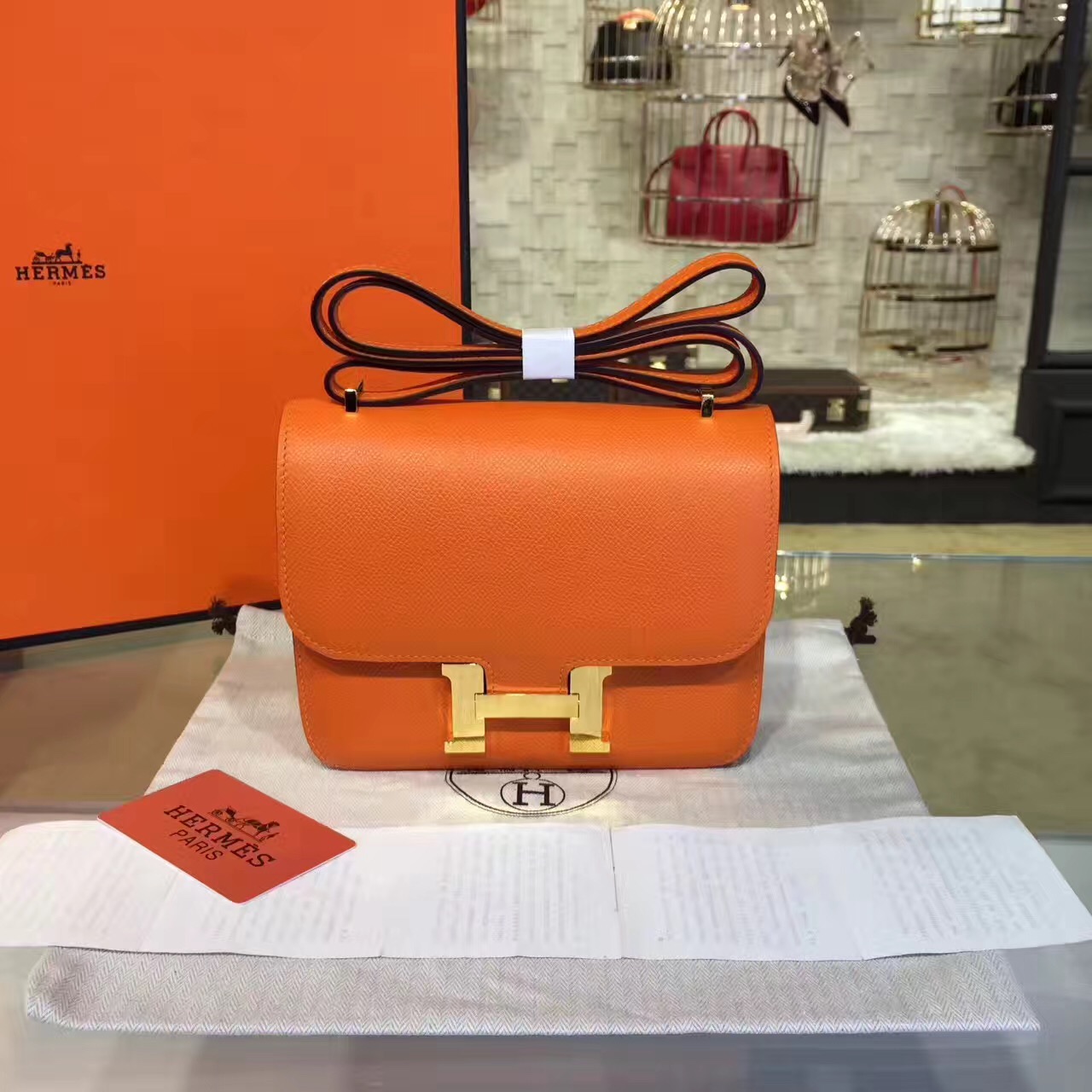 Hermes original epsom leather constance bag C23 orange