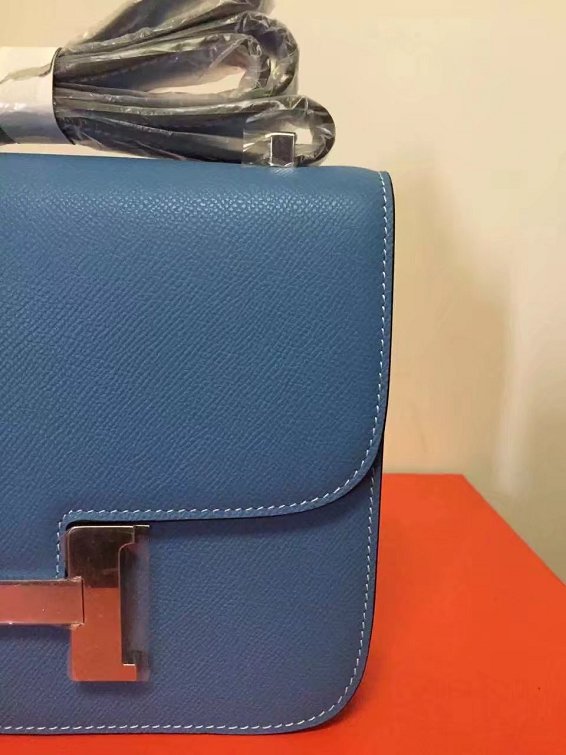 Hermes original epsom leather small constance bag C19 blue